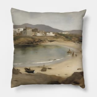 Beach Town South France Vintage oil Pillow