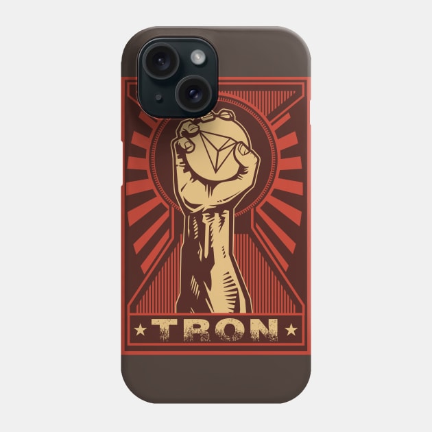 TRON Coin: Propaganda style triumphant fist clutching a TRON coin Phone Case by DesignbyDarryl