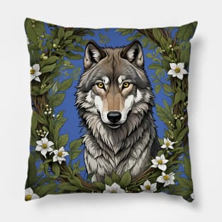 Minnesota Wolf Surrounded By Lady's Slipper Flowers 4 Pillow