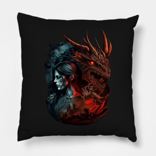 Fantasy dragon and undead woman Pillow