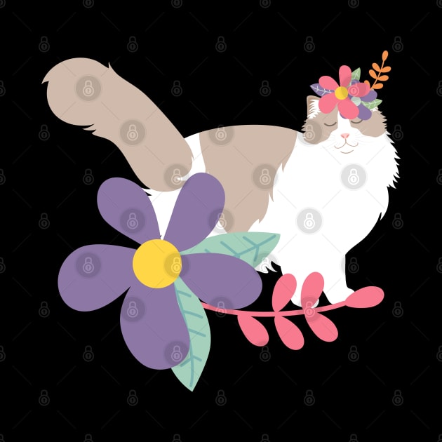 Ragdoll Cat and Colorful Flowers by LulululuPainting