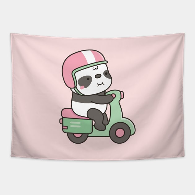 Cute Little Panda Riding Green Scooter Tapestry by rustydoodle