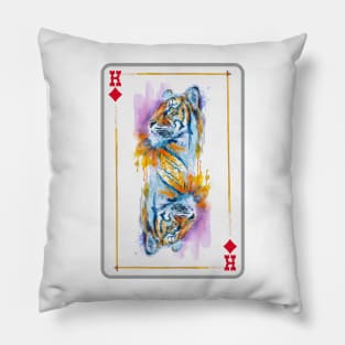 Tiger Head King of Diamonds Playing Card Pillow