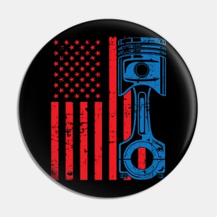 Patriotic American Flag Piston Muscle Car Vintage Distressed Pin