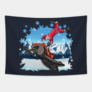 Snowmobile Santa Freestyle Tricks Christmas Snowmobiling Tapestry