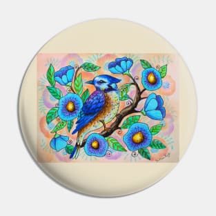 Blue Jay Watercolor Illustration Pin