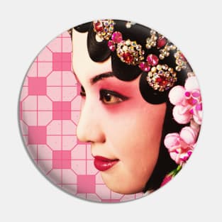 Chinese Opera Star with Blush Pink Tile Floor Pattern- Hong Kong Retro Pin