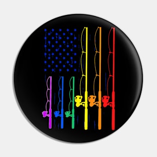 LGBT Pride Spinning Rod Fishing Pole USA Flag Pin