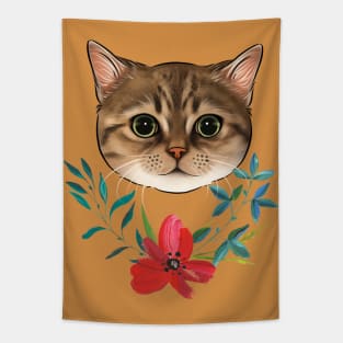 Tabby Cat With Flowers Tapestry