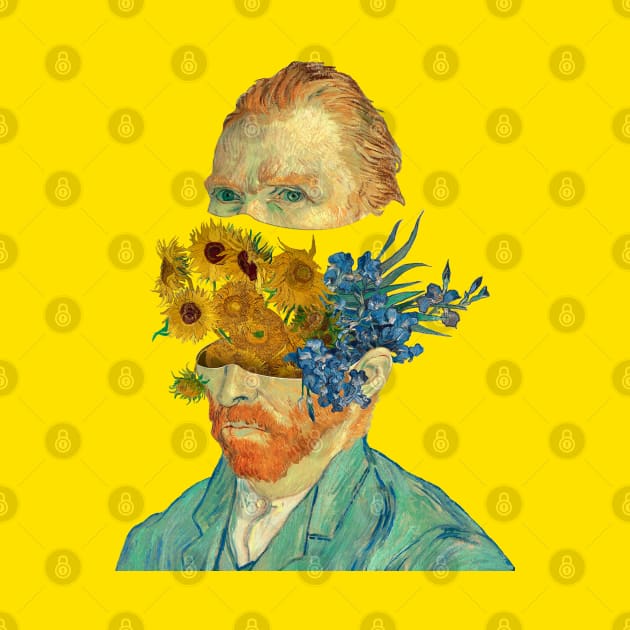 Surreal Van Gogh head with Sunflowers and Irises by ArtOfSilentium