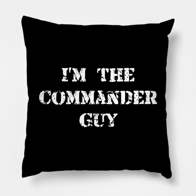 Commander Guy White Text Pillow by Barthol Graphics