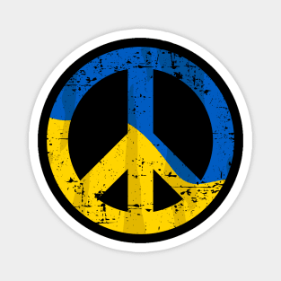 Retro Ukraine Peace Sign with Ukraine Flag Overlay Distressed Magnet