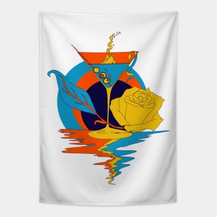 Orange Blue Martini and Rose Tapestry