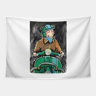 Retro Scooter, Classic Scooter, Scooterist, Scootering, Scooter Rider, Mod Art Tapestry