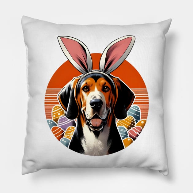 American English Coonhound Enjoys Easter in Bunny Ears Pillow by ArtRUs