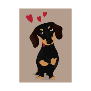 Cute Cartoon Dachshund with Three Red Hearts T-Shirt