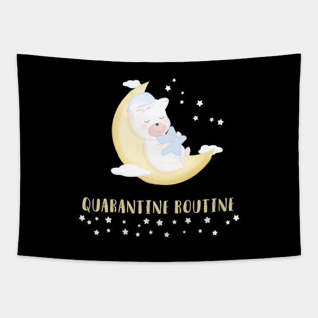 Cute Bear Quarantine Routine Tapestry by Retro Vintage