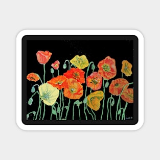 Poppy Watercolor Painting Red Orange Black Art Magnet