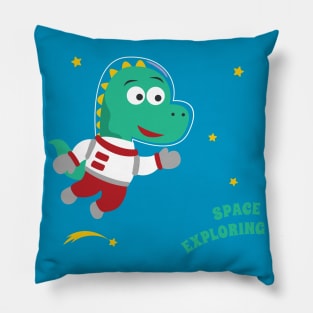 Funny dinosaur in space. Dinosaur in outer space. Pillow