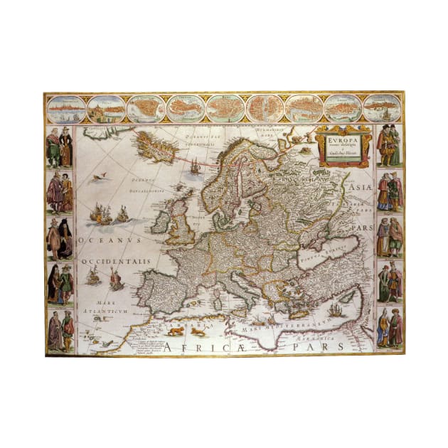 Antique Map of Europe by Willem Jansz Blaeu, c1617 by MasterpieceCafe