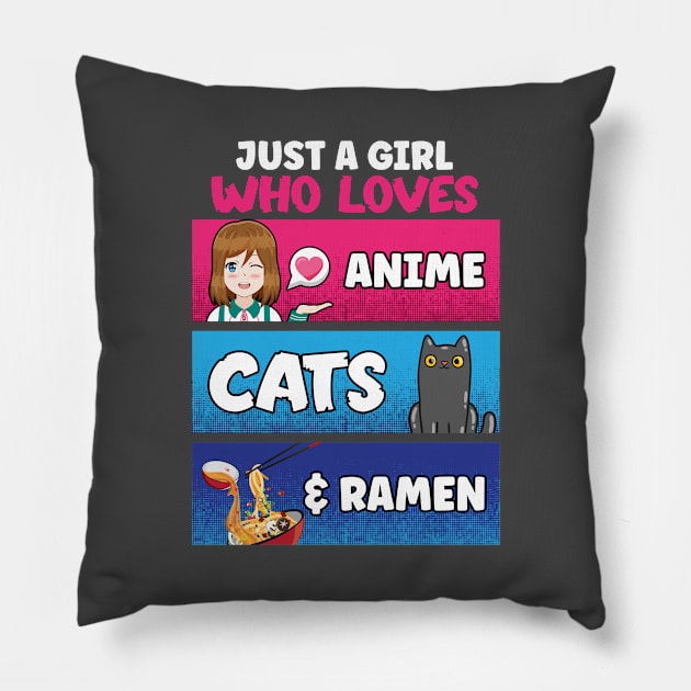 Just A Girl Who Loves Anime Cats Ramen Lover Kawaii Otaku Pillow by Blink_Imprints10