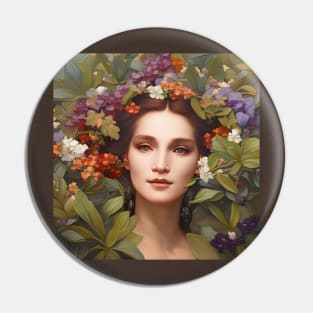 Spring Equinox Beautiful Woman Surrounded By Spring Flowers and Leaves Pin