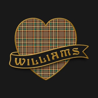 The. WILLIAMS Family Tartan Heart & Ribbon Retro-Style Insignia Design T-Shirt