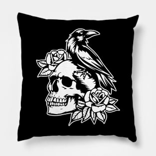 raven on skull tattoo design Pillow