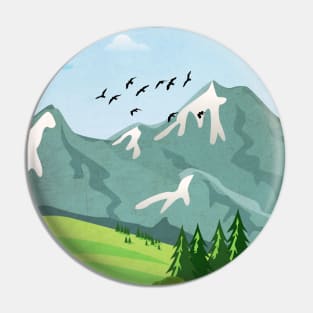 Illustrated Mountain Nature Scene Pin