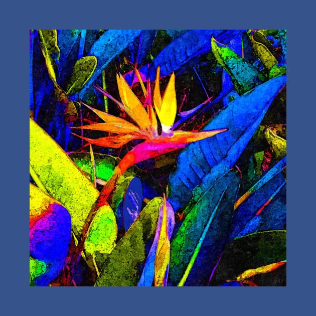 Colorful Bird of Paradise Flower and Leaves Painting by oknoki