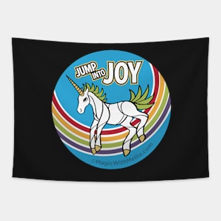 Jump into Joy Rainbow Unicorn — Dancing Uniquorn Illustration series Tapestry