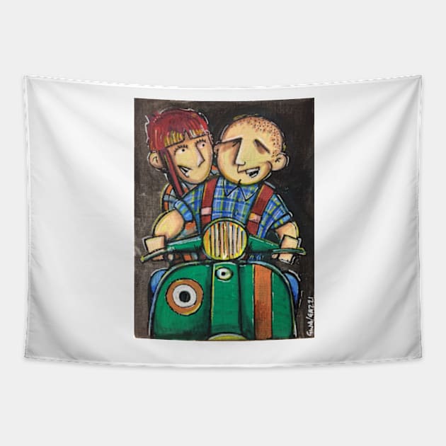 Retro Scooter, Classic Scooter, Scooterist, Scootering, Scooter Rider, Mod Art Tapestry by Scooter Portraits