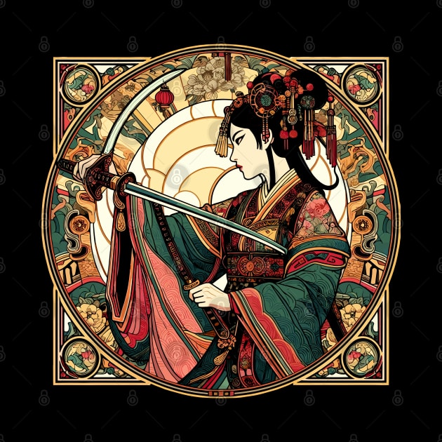 Chinese Sword Fighter Art Deco Mucha Mash-Up by RCDBerlin