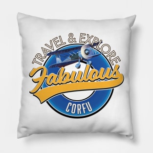 travel explore fabulous Corfu logo Pillow