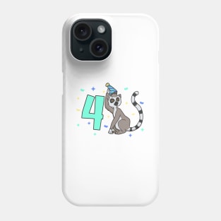 I am 4 with lemur - kids birthday 4 years old Phone Case