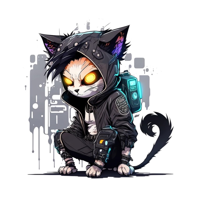 Hacker Cat Cyberpunk by Shaani