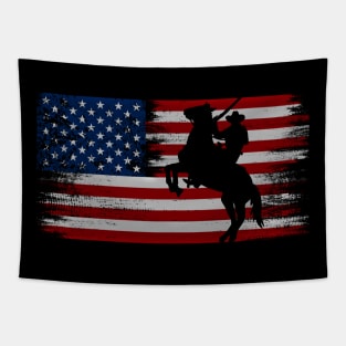 cowboy american flag vintage usa  cowboy Rodeo Roping Horse Riding Tapestry