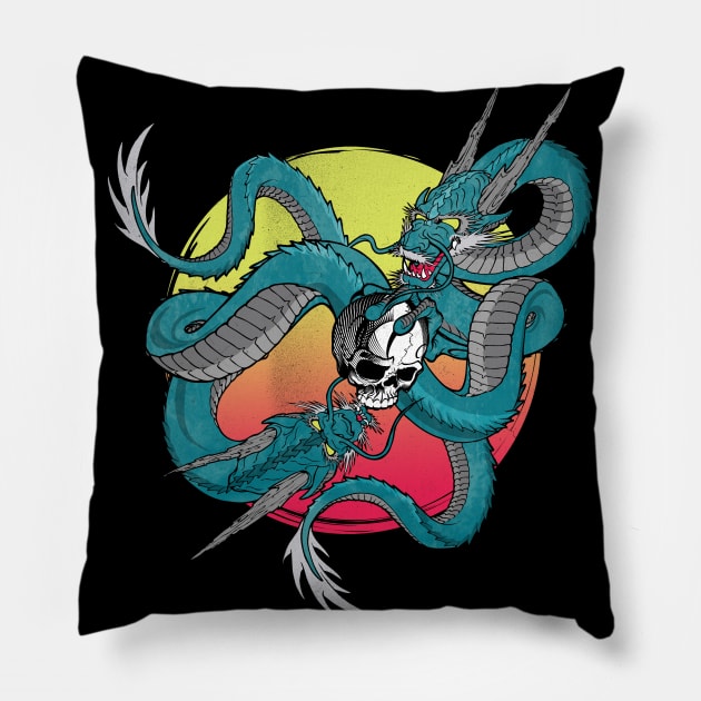 Japanese Dragon Skull Tattoo Pillow by Hmus