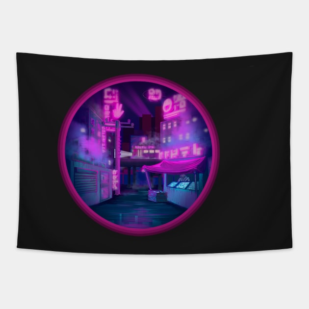 Neon Cyber punk city Tapestry by coolJNM