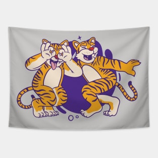 Cute Purple and Gold Tigers Dancing the Griddy // Griddy Dance Cartoon Tapestry