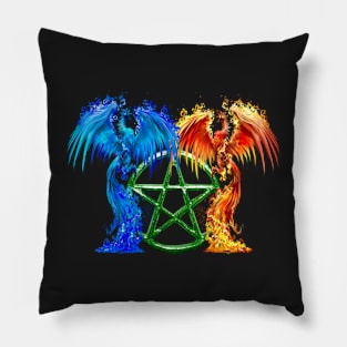 Fantasy Fire And Ice Phoenix Green Pentagram Pillow