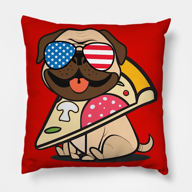 Pug Pizza USA Pillow by Plushism