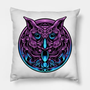 Owl Head With Ornament Fantasy Artsy Style Pillow