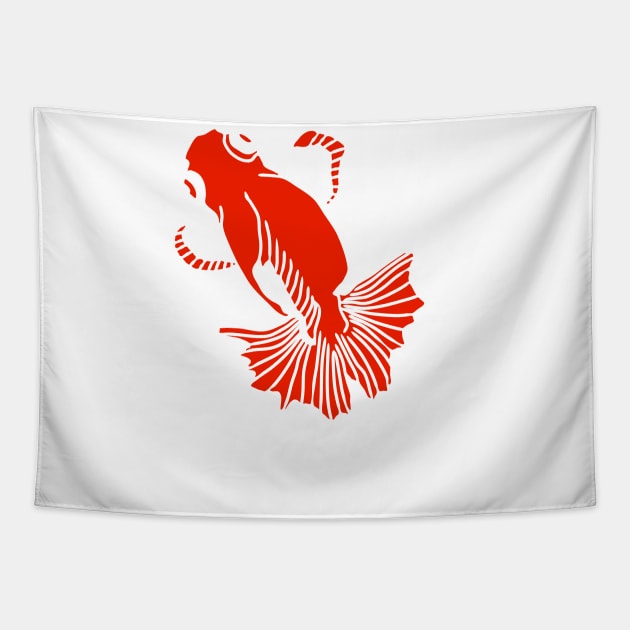 red and white butterfly tail goldfish Tapestry by bloomroge