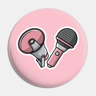 Megaphone and Microphone Speaker Sticker vector illustration. Marketing time concept design. Announcement speaker sticker object icon design. Pin