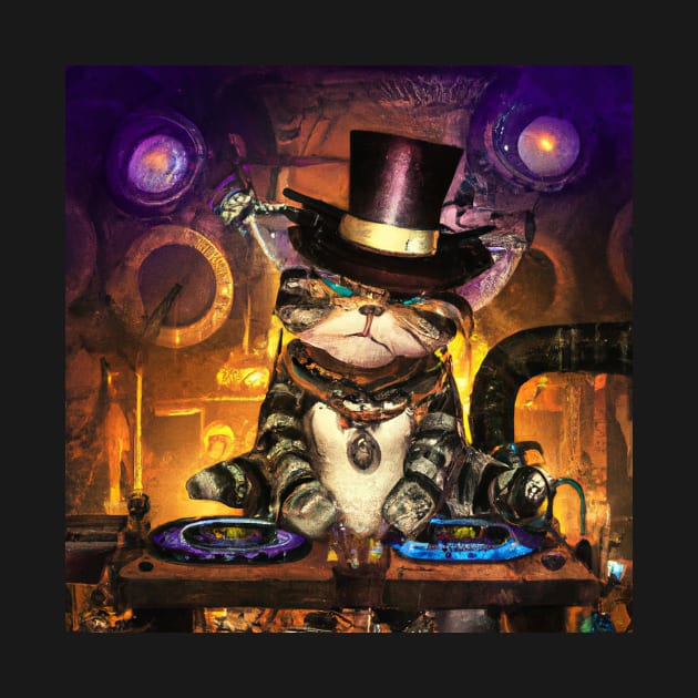 Steampunk DJ Cat #1 by Philly Tees