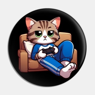 Tabby Cat Playing Game Relaxing Comfy Sofa Pin