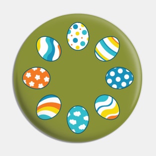 Eggs | Yellow Orange Blue | Stripes | Dots | Clouds | Dark Green Pin