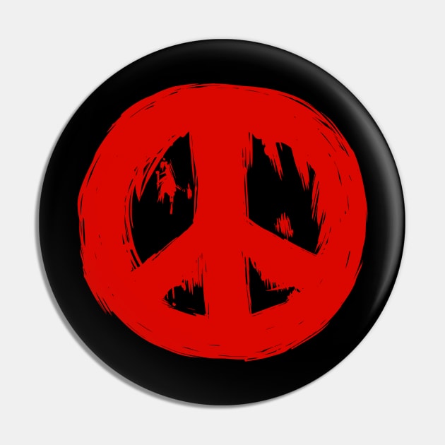 Ragged Brushed Peace Sign Red Pin by jitterteez