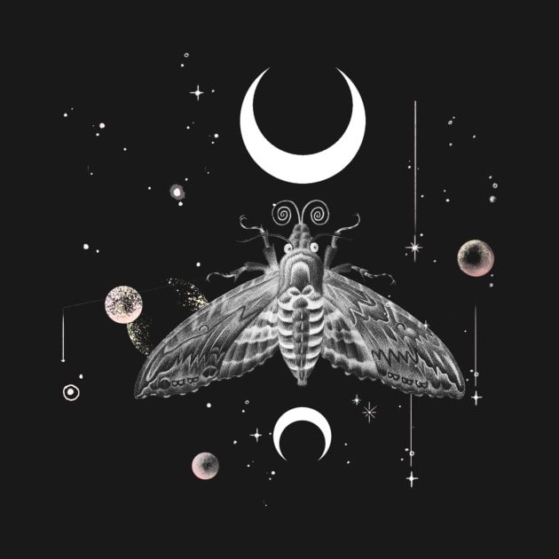 Boho Art Design - Mystic Moon Moth by Unelmoija